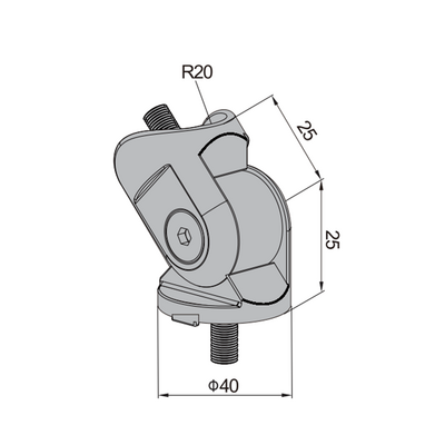 43-2FR-1 MODULAR SOLUTIONS PIVOT CONNECTION FOR 40MM ROUND PROFILE, PIVOT CONNECTOR FOR SIDE CONNECTION